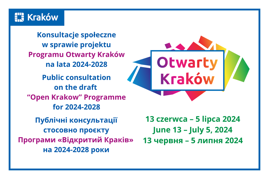 plakat Konsultacje Programu Otwarty Kraków 2024 - 2028